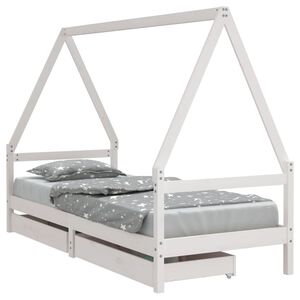 vidaXL Kids Bed Frame with Drawers White 80x200 cm Solid Wood Pine