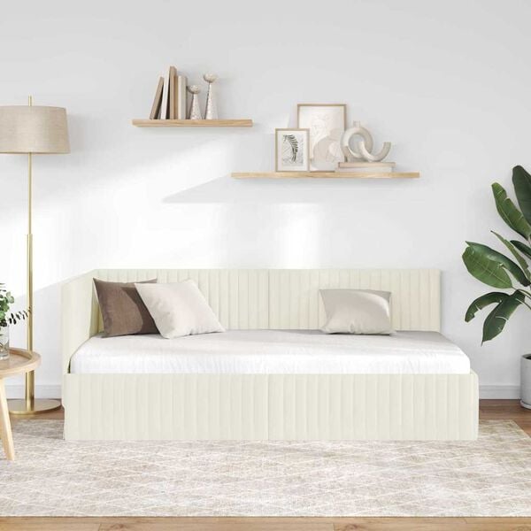 vidaXL Corner Bed Frame with Headboard Cream 90 cm x 200 cm Velvet