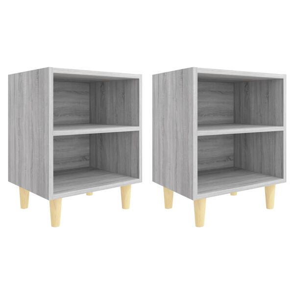 vidaXL Bed Cabinets with Solid Wood Legs 2 pcs Grey Sonoma 40x30x50 cm