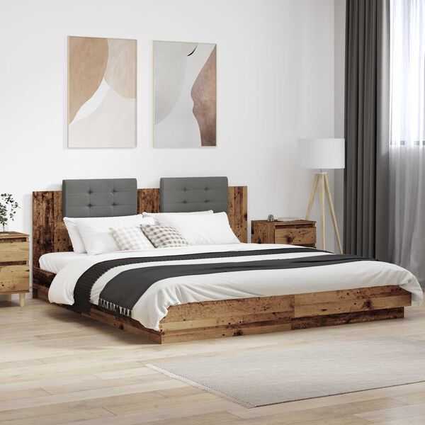 vidaXL Bed Frame with Headboard Old Wood 200 x 200 cm Engineered Wood