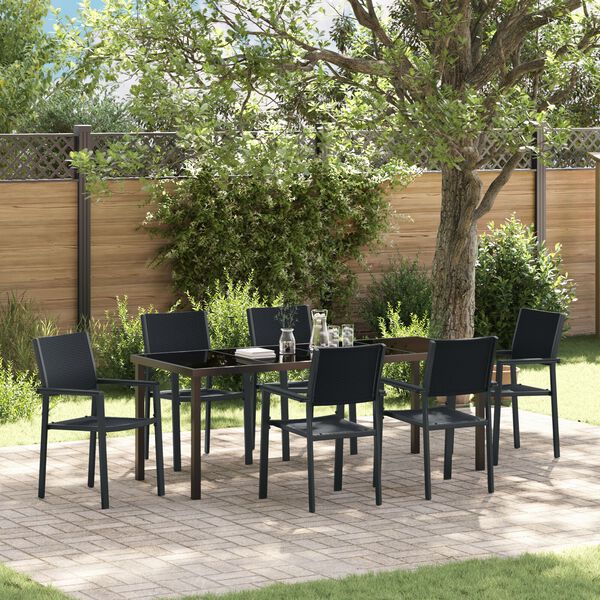 vidaXL Garden Dining Set 7 pcs Black Powder-Coated Steel
