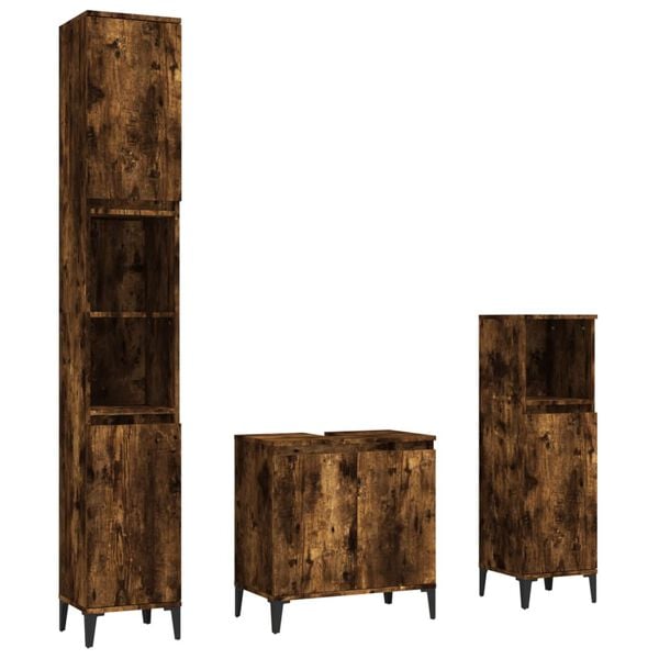 vidaXL 3 Piece Bathroom Furniture Set Smoked Oak Engineered Wood