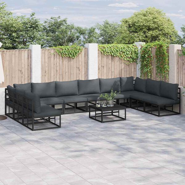 vidaXL Garden Sofa Set with Cushion 11 pcs Black Aluminium
