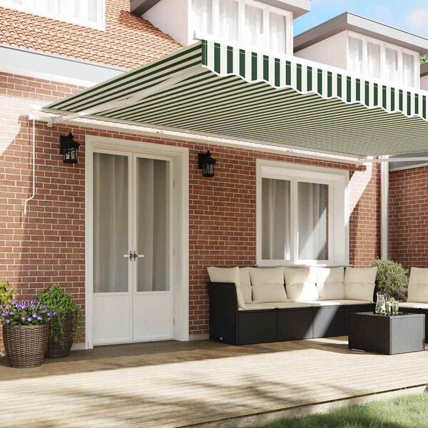 vidaXL Retractable Awning Retractable Green and White 500 x 300 cm