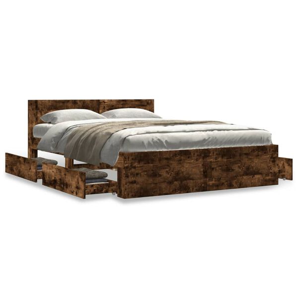 vidaXL Bed Frame with Headboard without Mattress Smoked Oak 120x190 cm Small Double