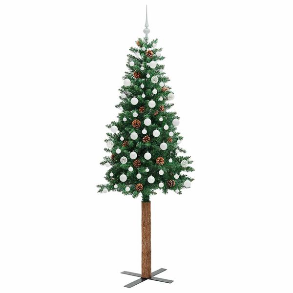 vidaXL Slim Christmas Tree Green 210 cm PVC and Solid Pine wood