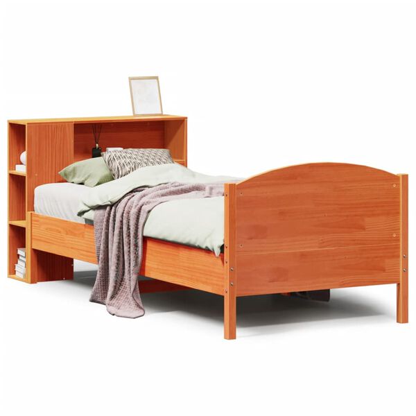 vidaXL Bookcase Bed without Mattress Wax Brown 75x190cm Small Single Solid Wood Pine