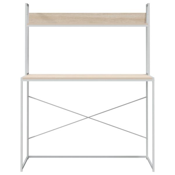 vidaXL Computer Desk White and Oak 110x60x138 cm Engineered Wood