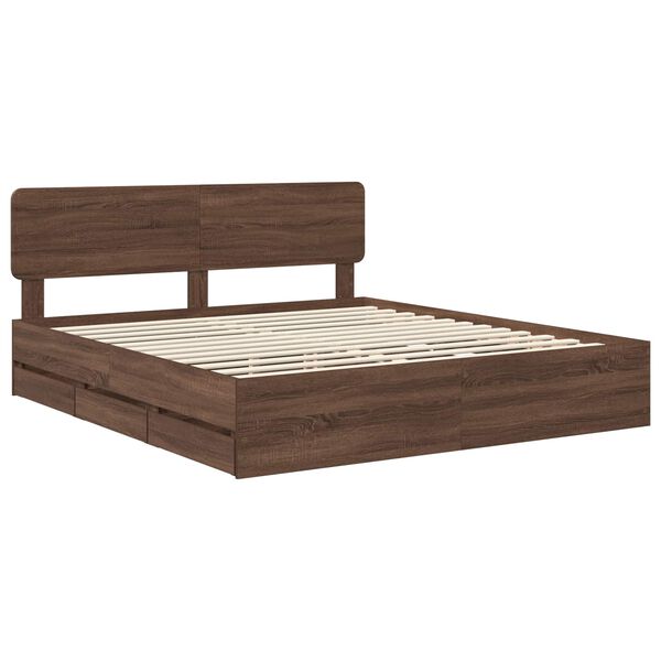 vidaXL Bed Frame with Headboard Brown Oak 200 x 200 cm Engineered Wood