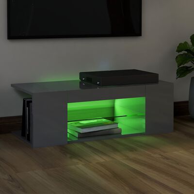 vidaXL TV Cabinet with LED Lights High Gloss Grey 90x39x30 cm