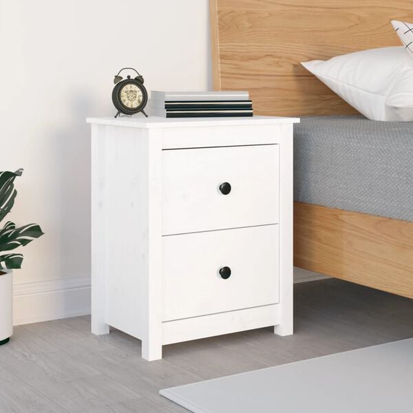 vidaXL Bedside Cabinet White 50x35x61.5 cm Solid Wood Pine