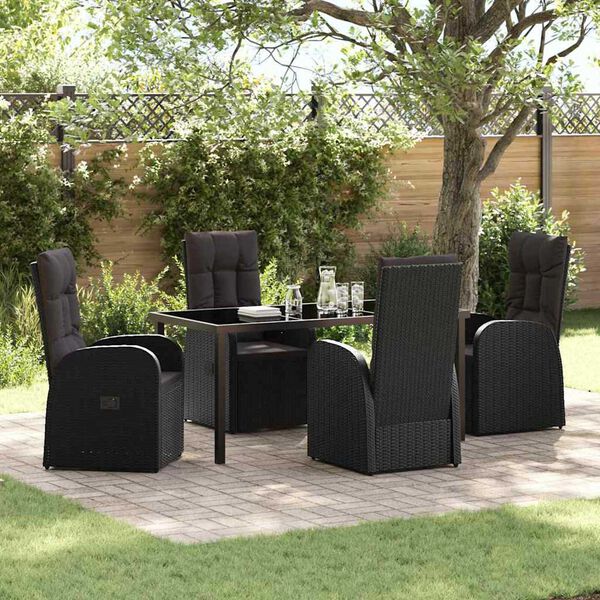 vidaXL Garden Dining Set with Cushion 5 pcs Black Poly Rattan