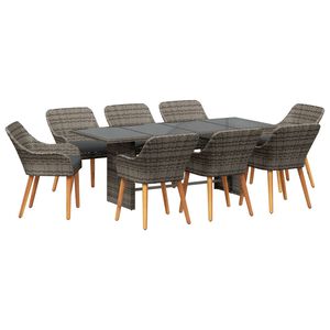 vidaXL Garden Dining Set with Cushion 9 pcs Grey Poly Rattan