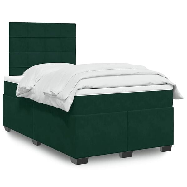 vidaXL Box Spring Bed with Mattress Dark Green 120x200 cm Velvet
