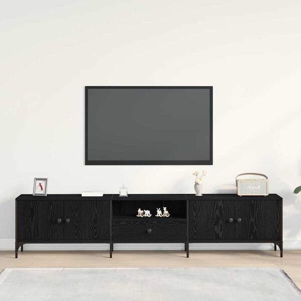 vidaXL TV Cabinet Black oak 200 x 25 x 44 cm Engineered wood