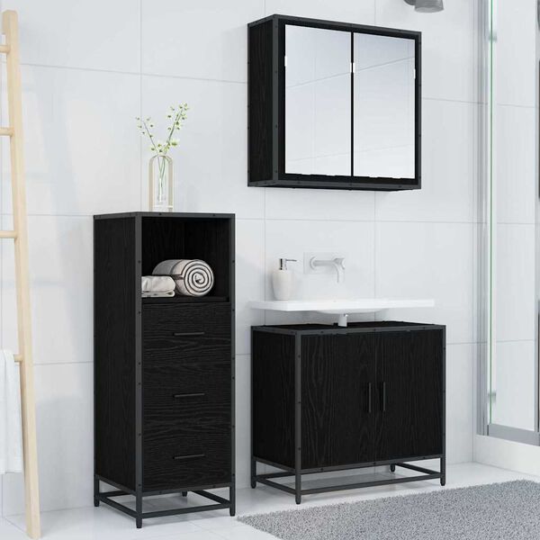vidaXL Bathroom Furniture Set with Drawer Black Oak 35 x 37.5 x 100 cm