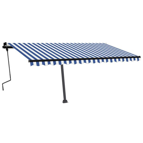 vidaXL Manual Retractable Awning with LED 450x350 cm Blue and White
