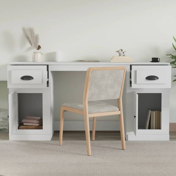 vidaXL Desk with Cabinet White Engineered Wood