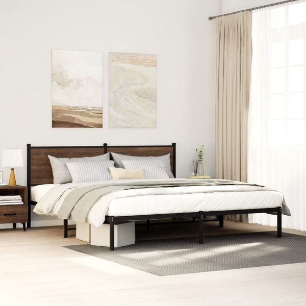 vidaXL Metal Bed Frame without Mattress Brown Oak 160x200 cm