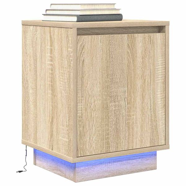 vidaXL Bedside Cabinet with LED Lights&nbsp;Sonoma Oak 38x34x50 cm