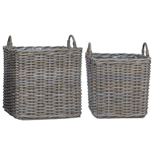 vidaXL Planter Basket with Storage 2 pcs Grey Lacak Rattan