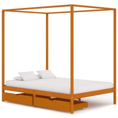 vidaXL Canopy Bed Frame with 2 Drawers Solid Pine Wood 140x200 cm