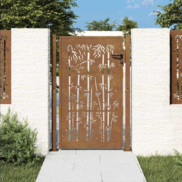 vidaXL Garden Gate 100x150 cm Corten Steel Bamboo Design