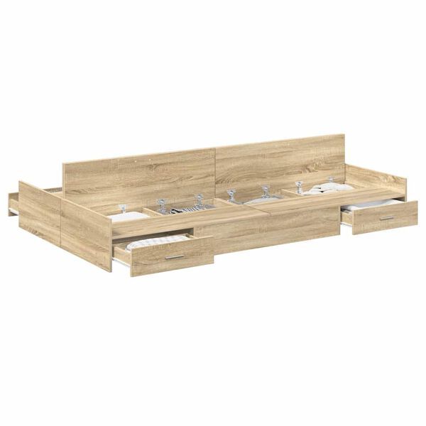 vidaXL Storage Bed Frame Sonoma Oak 120 x 190 cm Engineered Wood