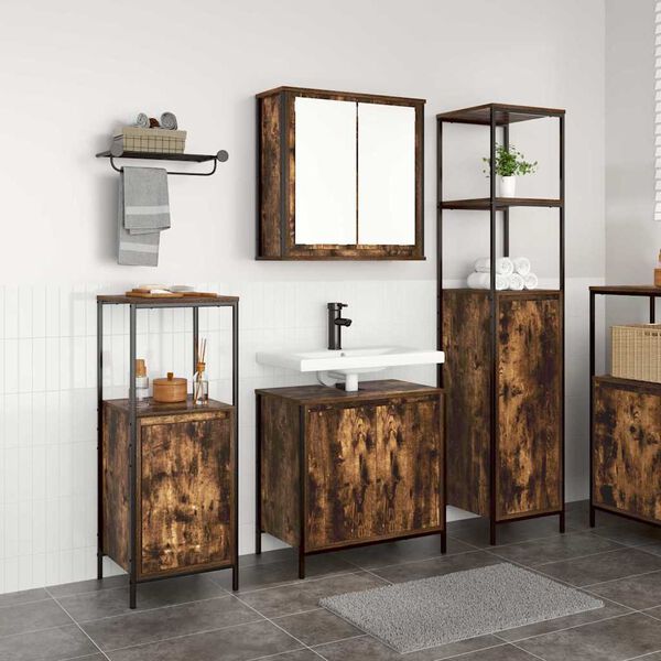 vidaXL Bathroom Furniture Set with Shelf 3 pcs Smoked Oak and Black
