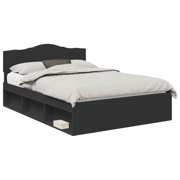 vidaXL Bed Frame with Headboard Black 140 x 200 cm Solid Pine Wood