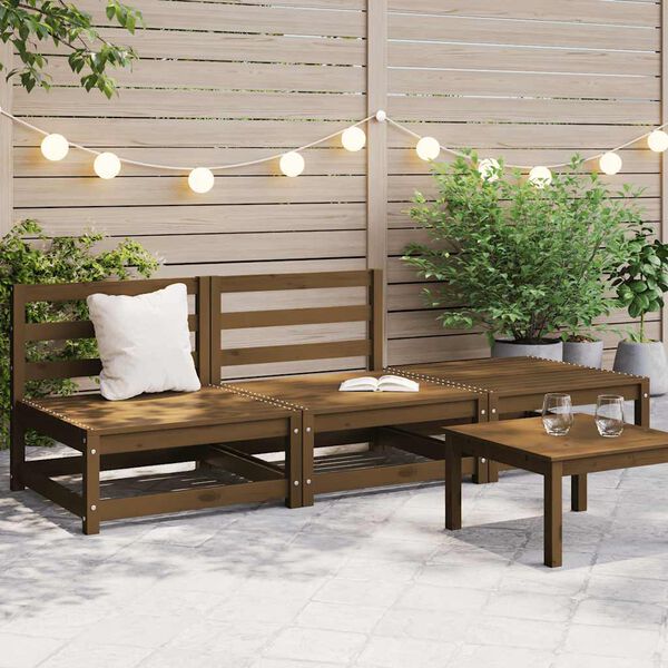 vidaXL 3 Piece Garden Lounge Set Honey Brown Solid Pinewood