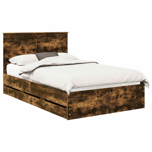 vidaXL Bed Frame with Drawer Smoked Oak 135 x 190 cm Engineer Wood