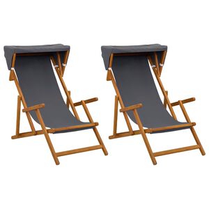 vidaXL Deck Chair 2 pcs 3 Position Solid Eucalyptus Wood Grey