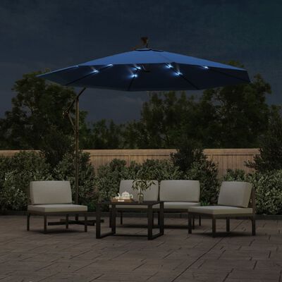 vidaXL Cantilever Umbrella with LED Lights and Steel Pole 300 cm Azure