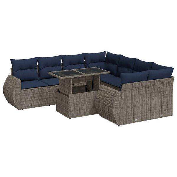 vidaXL 9 Piece Garden Sofa Set with Cushions Grey Poly Rattan Acacia