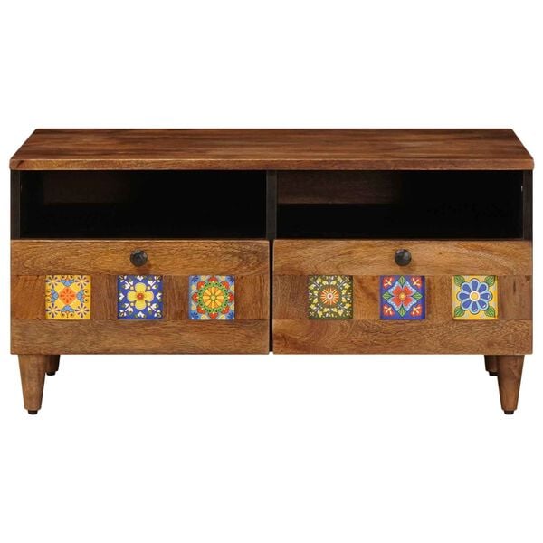 vidaXL TV Cabinet with Shelf Walnut 70 x 33.5 x 46 cm Solid Mango Wood