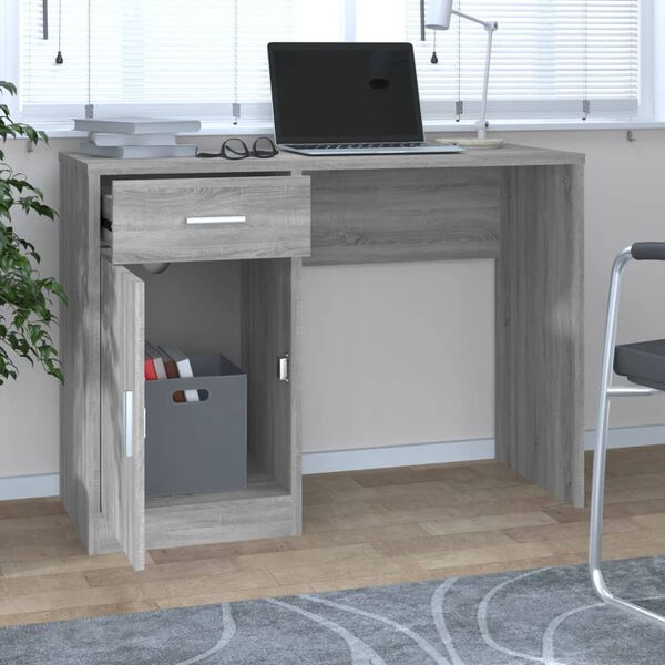 vidaXL Desk with Drawer&Cabinet Grey Sonoma 100x40x73 cm Engineered Wood