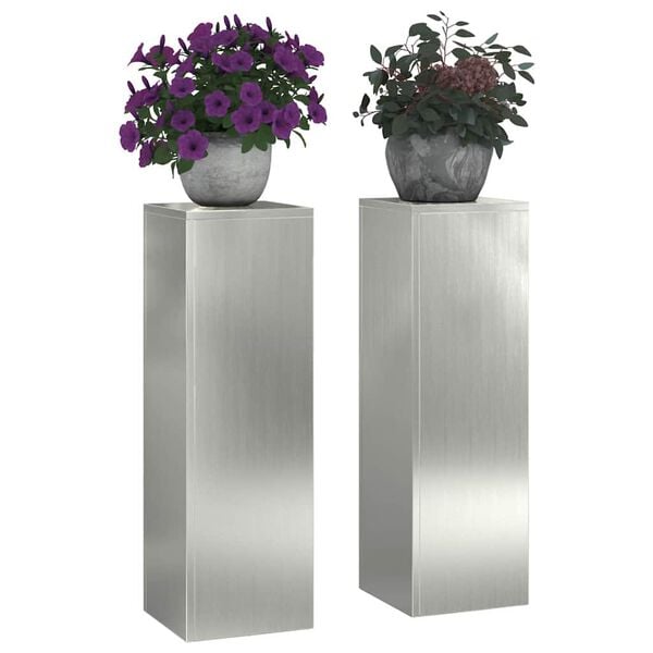 vidaXL Plant Stand 2 pcs Silver 24 x 24 x 75 cm Galvanised steel