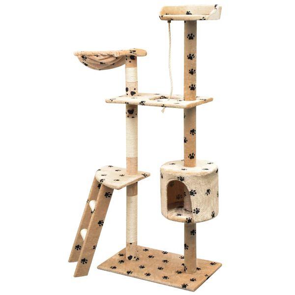 vidaXL Cat Tree with Sisal Scratching Posts 150 cm Paw Prints Beige