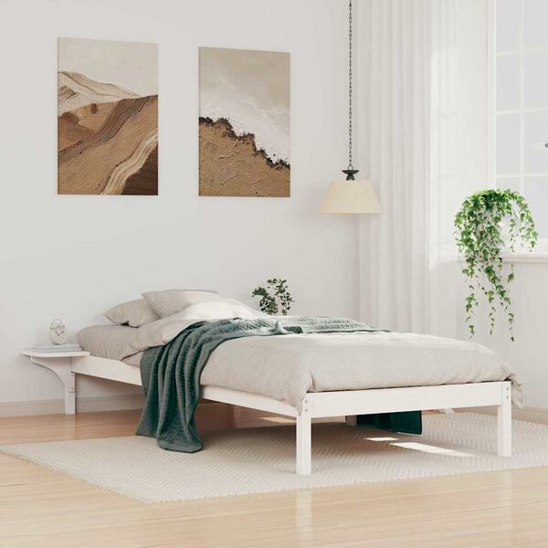 vidaXL Bed Frame with Side Tables White 100 x 220 cm Solid Pine Wood