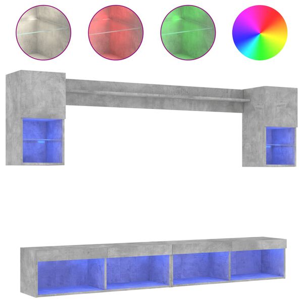 vidaXL 6 Piece TV Wall Units with LED Concrete Grey Engineered Wood