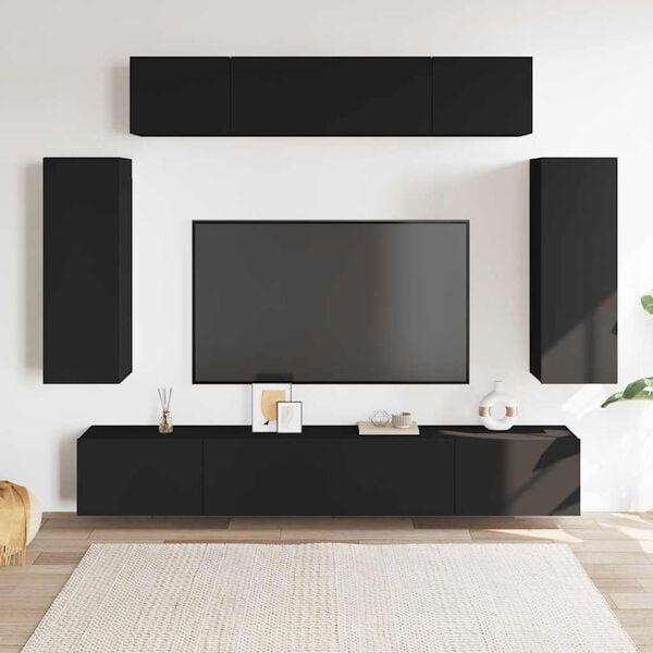 vidaXL 6 Piece TV Cabinet Set Black Engineered Wood