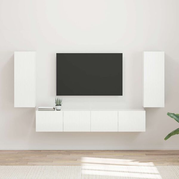 vidaXL TV Wall Cabinet Set 4 pcs High Gloss White Engineered Wood