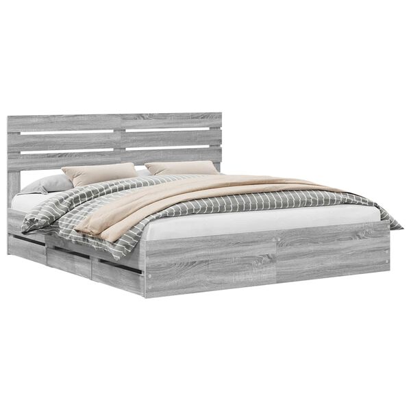 vidaXL Bed Frame with Drawer Grey Sonoma 200 x 200 cm Engineer Wood