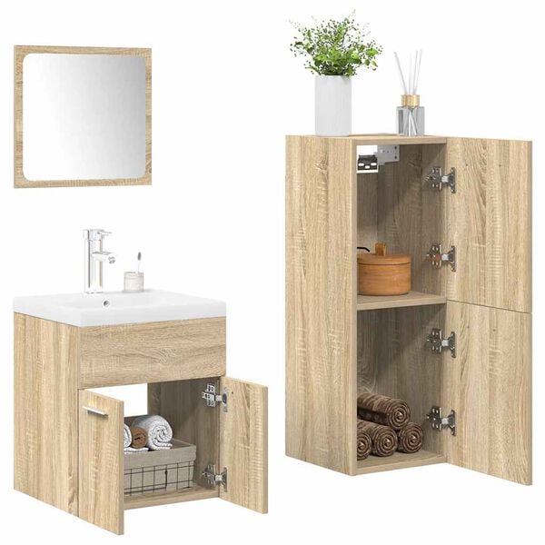 vidaXL 4 Piece Bathroom Furniture Set Sonoma Oak Engineered Wood