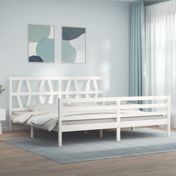 vidaXL Bed Frame without Mattress White Super King Size Solid Wood