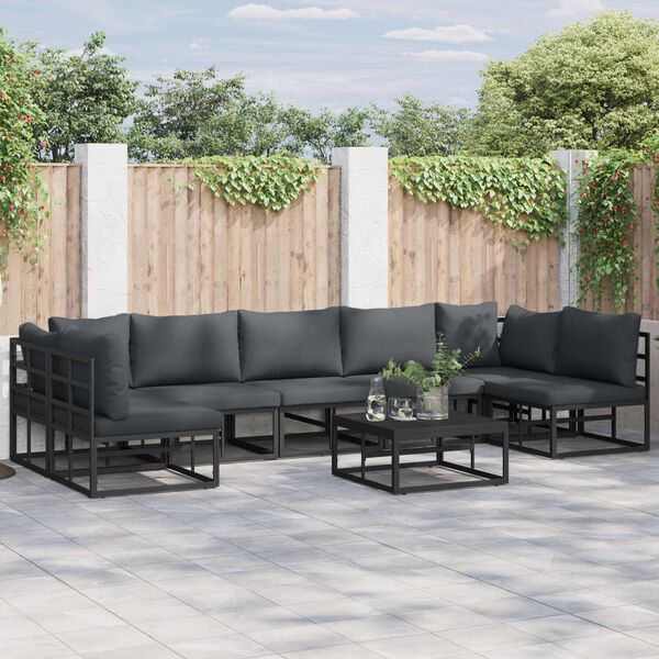 vidaXL Garden Sofa Set with Cushion 8 pcs Black Aluminium
