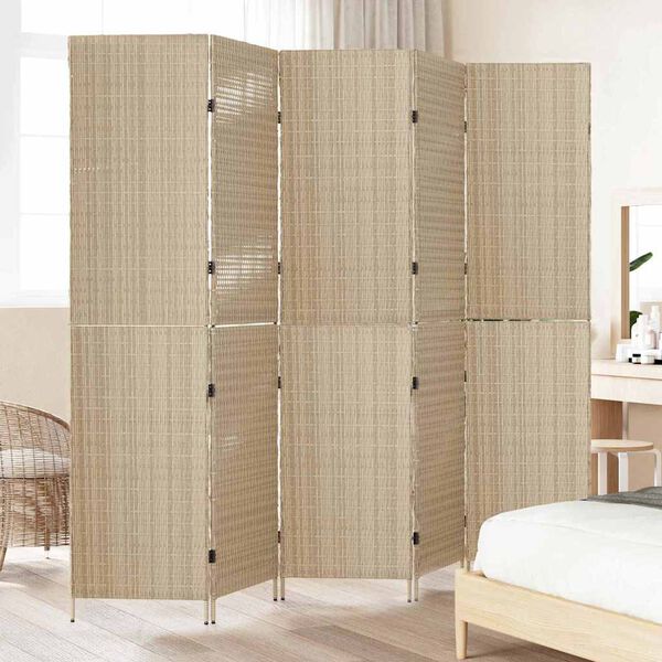 vidaXL Room Divider Folding Manual Beige 242 x 180 cm Poly Rattan