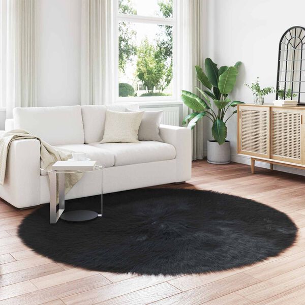 vidaXL Faux Sheepskin Rug Tafalla Black &Oslash; 200 cm Polyester