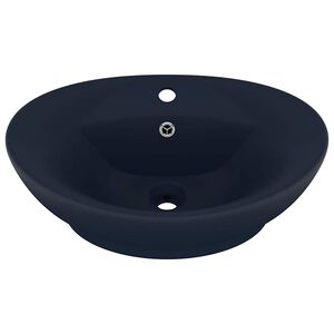 vidaXL Luxury Basin Overflow Oval Matt Dark Blue 58.5x39 cm Ceramic